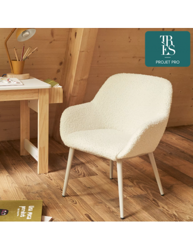 Chaise enfant Konna en bouclette blanc et pieds en acier avec finition beige 2024