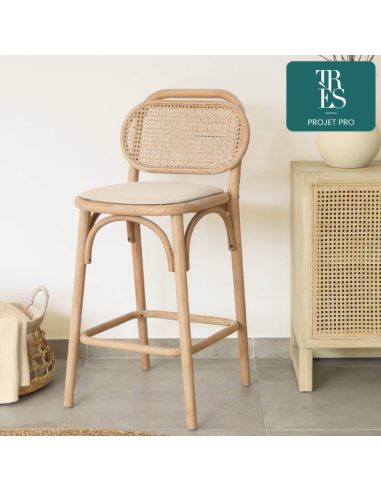 Tabouret Doriane bois de chêne finition naturelle 65 cm siège avec revêtement offre 