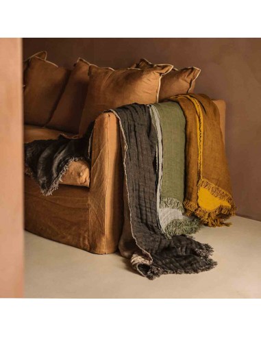 Baya washed linen and cotton blanket 135x200 cm - 5 colors - Haomy Les êtres humains sont 