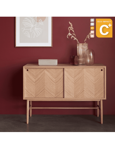 Commode motif chevron en bois durable, Long. 100 cm pas cher chine